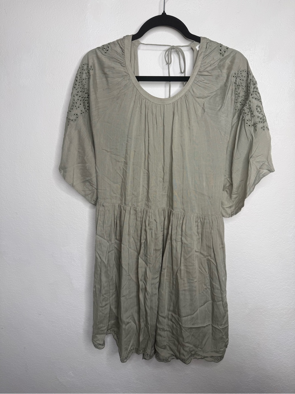 A'reve Green Embroidered Babydoll Short Dress Kimono Sleeve Size M